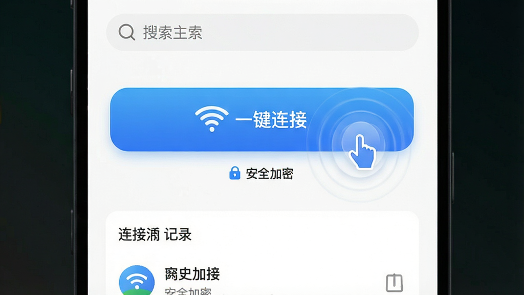 ���壺WiFiԿ��ȫ�����������������ͼ������һ�����Ӱ�ť�����֣����涥��Ϊ�������в�Ϊ��һ�����ӡ���ť���·�Ϊ��ʷ���Ӽ�¼���Ű棺��ť�·��С���ȫ���ܡ���ʶ����񣺼�Լ���£�����Ϊ��ɫ����ťΪ��ɫ���䡣ϸ�ڣ���ť����WiFiͼ�꣬�������ֲ��ƶ��������ʣ����壬�ɾ����ࡣ