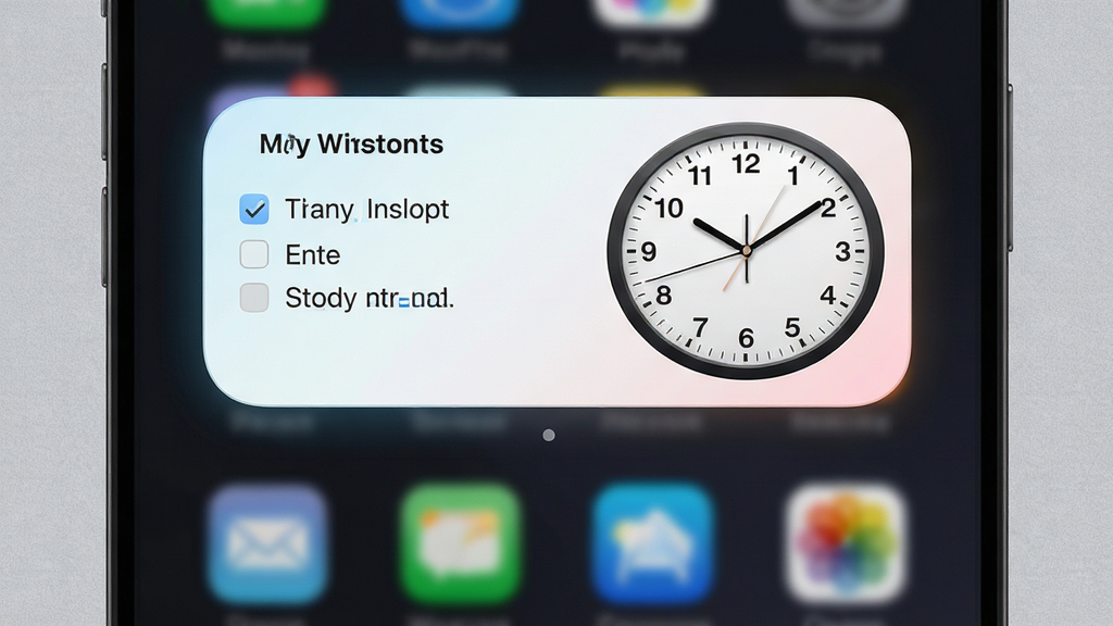���壺�ֻ������ϵ�My Widget���չʾ���������������б���Բ��ʱ�ӡ����֣��������࣬���λ����Ļ����ƫ�ϣ��·���ģ��������ͼ�ꡣ�Ű棺������������������ʱ�ӿ̶Ⱦ�ϸ��������ǳ��ɫ��������񣺼�Լ����磬��ɫ�������в�ɫ�����ϸ�ڣ������Ե�з���Ч������Ӱ��Ȼ�����ʣ����壬�޶���Ԫ�ء�