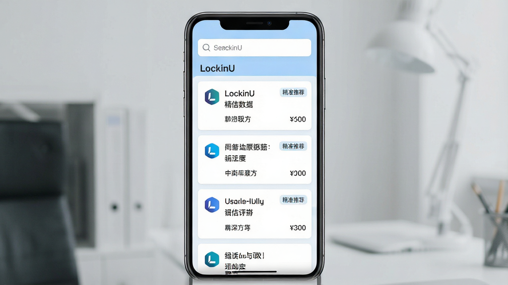 һ��LockinUְλƥ�书�ܽ����ͼ����ͼƬ������Ϊ�ֻ��������棬����Ϊ���������·�Ϊְλ��Ƭ����ÿ����Ƭ��ʾ��˾Logo��ְλ���ƺ�н�ʷ�Χ�����ֲ����б�ʽ���Ű�������������ִ���ɫ���԰�ɫ��ǳ��Ϊ����ϸ�ڰ�������׼�Ƽ�����ǩ�͡�LockinU�����������ʸ��壬�ɾ��޶���Ԫ��