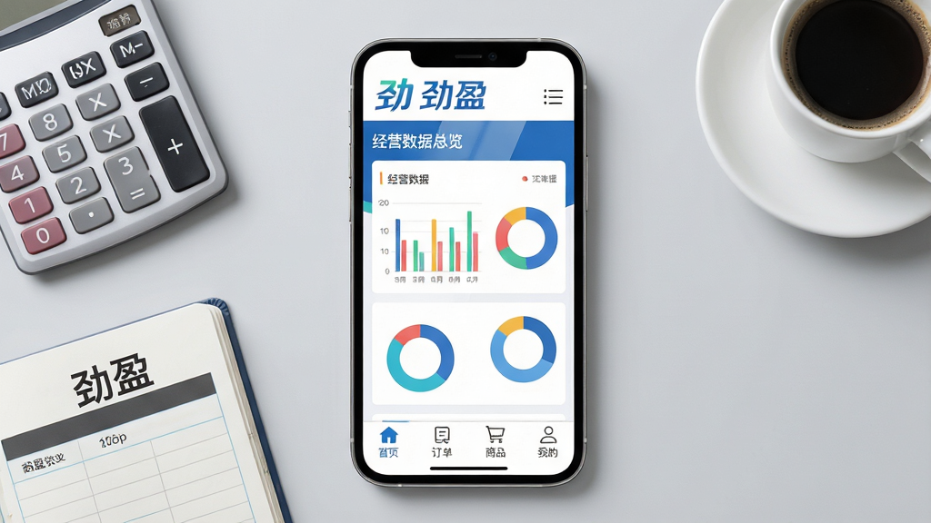 ���壺�����ֻ���Ļչʾ��ӯ���������棬�Ϸ���ʾ����ӯ��Ʒ��Logo�롰��Ӫ�����������Ǳ��̣����֣��ֻ����У�����Ϊǳ��ɫ�칫���棬�Ա߷��м��������˱���һ�����ȣ��Ű棺�ֻ���Ļ�������ɼ���ɫ��״ͼ�뻷��ͳ��ͼ���ײ�����������ҳ����������Ʒ���ҵ��ĸ�ͼ�ꣻ����ִ���ƽ��UI��ƣ����������ɫΪ��ɫ����ϸ�ڣ���Ļ������Ȼ�����������ɶ����˱���ӡ�С���ӯ�����������ʣ�8K���壬�ɾ����࣬�޶���Ԫ�ء�