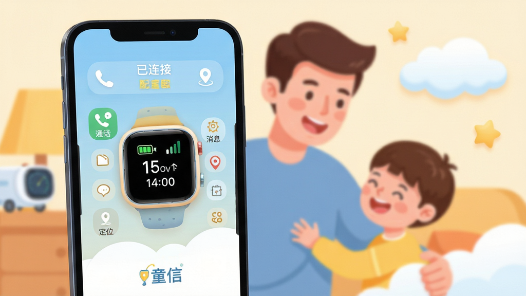 ���壺ͯ��App�������ֻ������еĽ���չʾ����Ļ����ʾ�ɰ��Ŀ�ͨ��ͯ�ֱ���Գɹ�ҳ�棬����Ϊ��ܰ�����ӻ����������ҳ��뺢��Ц����ӭ�����֣��ֻ�λ�ڻ�������ƫ���Ҳ����״�������͵��ƶ������װ�Σ�����������¾��⹹ͼ���Ű棺����Ԫ������������Ҫ����ͼ�꣨ͨ������Ϣ����λ�������ɼ����ײ��С�ͯ�š�������ʶ������ִ���ƽ���廭���ɫ��������ů����ɫ��Ϊ�������ƣ��׺���ǿ��ϸ�ڣ��ֱ���Ļ��չʾ�������źš�ʱ���״̬���ҳ��ֻ�����ʾ�������ӡ���ʾ������ɾ��޶���Ԫ�ء����ʣ�������Ⱦ��ϸ�ڷḻ����Ӱ��ͣ�����ͨ͸��ˬ��