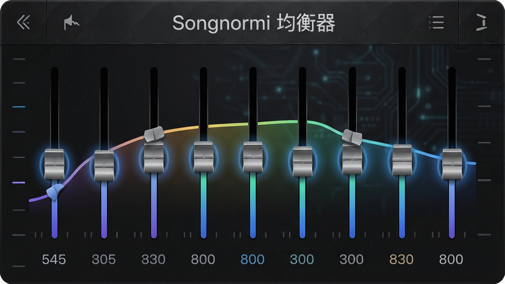 ���壺SongnormiӦ�õľ�����������д����Ļ����ʾ10�ο��϶���Ƶ�ʻ��飬�γ�һ��ƽ�������ߣ����֣�������У�����Ϊ���ɫ�Ƽ������������Բ�ɫ������ʾ���Ű棺�Ϸ����С�Songnormi ���������������·�ΪƵ����ֵ�����ֶԳƣ����дʵUI��ƣ���������ʸУ�Ƶ������������ϸ�ڣ�������Χ��΢������ɫ���Σ���ʾ��Ч���������ʣ����壬�ɾ����޶���Ԫ�ء�