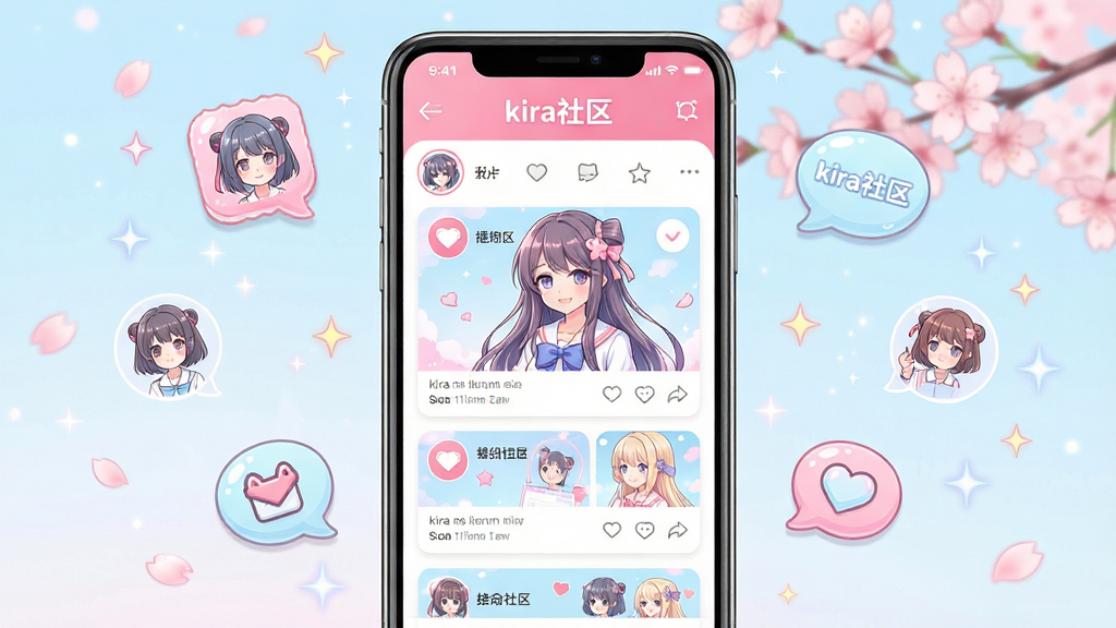 ���壺kira����APP����չʾ���ֻ���Ļ����ʾ����Ԫ�������������ҳ��������kira���������������֣����й�ͼ���ֻ�ģ��λ�ڻ������룬��Χ��׺����ͼ�������ݡ��Ű棺�����⡰kira���������ڶ������·�Ϊ�ٲ�����Ƭʽ����Ԥ����������¶���Ԫ���ɫ���������Է�ɫ�뵭��ɫΪ��ɫ����ϸ�ڣ�����Ԫ��������ͼ�꾫�£���������Ʈ��ӣ�����ǹ���Ч�����ʣ�������Ⱦ���ɾ��޶���Ԫ�ء�