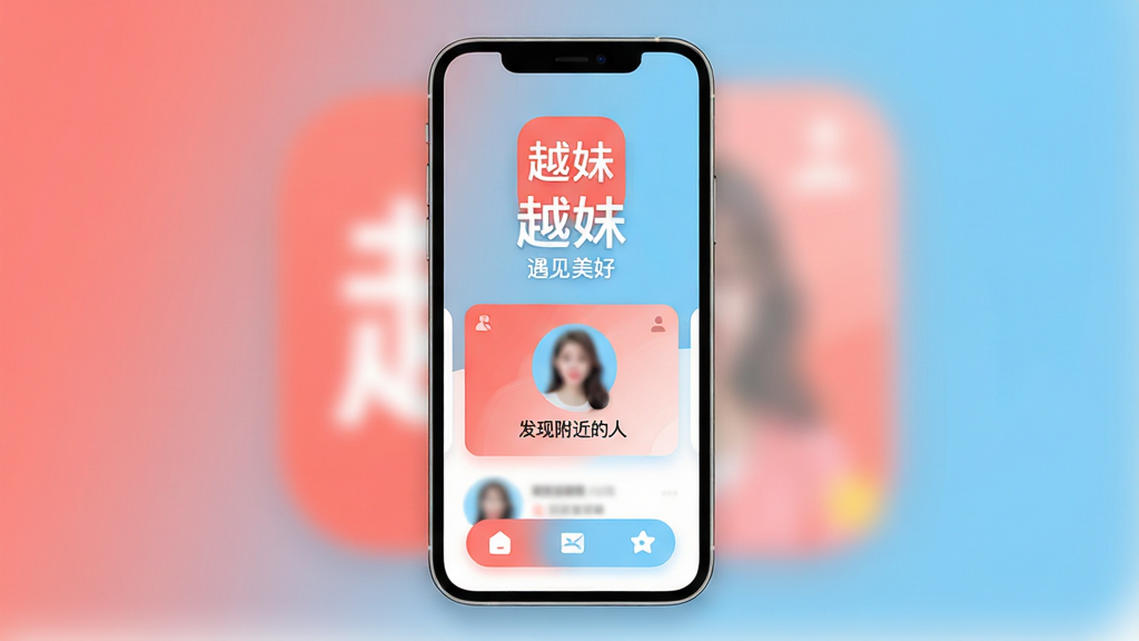 ���壺Խ��App�Ļ�ӭ���棬�ֻ���Ļչʾ��Խ�á�logo�������ָ������ˡ����ܿ�Ƭ�����֣������ֻ�ģ�ͣ�������⽥�䱳�����·��������ܰ�ť���Ű棺����ִ��������⡰Խ�á����У������⡰�������á��������¡���������罻�磬ɫ����������ɺ���ۺ�����Ϊ��ɫ����ϸ�ڣ�����ͼ������������ͷ��ģ��������ͻ����˽�С����ʣ�������Ⱦ���ɾ��޶���Ԫ�ء�