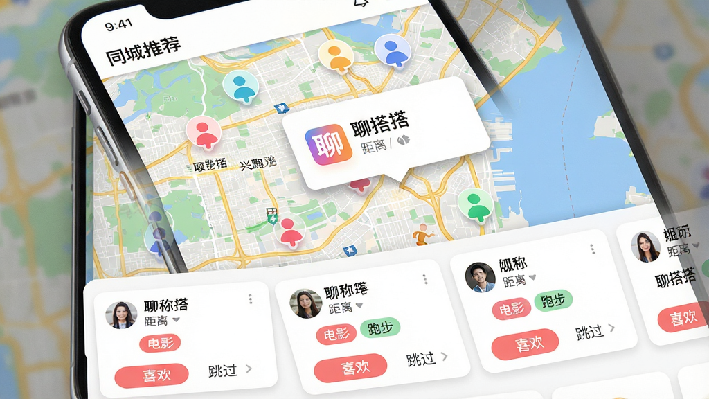 ���壺�ֻ���Ļչʾ�Ĵ��ġ�ͬ���Ƽ���ҳ�棬��Ļ����һ�ų��е�ͼ��������ͼ����������ɫ����ͼ�꣬����һ�������Ŵ󲢴��С��Ĵ���������Ϣ��Ƭ�����֣���ͼռ��Ļ����֮�����·�����֮һΪ�Ƽ��û��б���Ƭ����Ƭ�������С��Ű棺����������һ���������ƣ���Ƭ�������ס������ʵ��ͼ��������UI��ϣ�ɫ�ʷḻ�������ۡ�ϸ�ڣ���Ƭ����ʾ�û��ǳơ����롢��Ȥ��ǩ�硰��Ӱ�������ܲ������ײ��С�ϲ�����͡���������ť�����ʣ��߷ֱ��ʣ��ɾ��޶���Ԫ�ء�