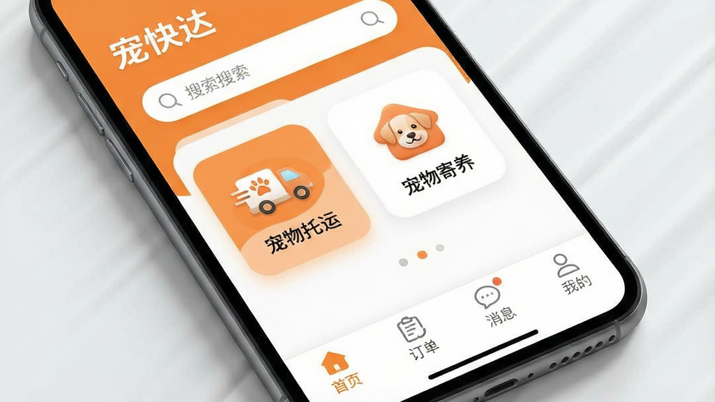 һ��չʾ����APP������ĸ����ͼ���������Լ�ִ�������ů�ĳ�ɫ�Ͱ�ɫΪ��ɫ����������ʾ�����Logo�����������в�Ϊ���������ˡ����������������ͼ�꣬�ײ��������С���ҳ��������������Ϣ�����ҵġ��ĸ�ѡ����岼������ֱ�ۣ���ͼ�ɾ��޶���Ԫ�أ�����ϸ�����