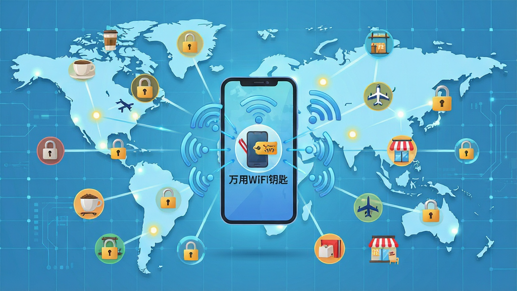 ���壺�����ͼ��������˸���ڶ����ӽڵ㣬ÿ���ڵ������WiFi�ź��߻�۵������ֻ���Ļ�еġ�����WiFiԿ�ס�ͼ���ϣ����֣��ֻ���Ļ�����ڻ������룬���ܷ���״�ֲ��Ŵ�����ͬ������Сͼ�꣨���ȵꡢ�������̳��ȣ����Ű棺���ĶԳƣ���η���������Ϊ����ɫ�Ƽ����񣻷�񣺿Ƽ��в廭�磬ɫ�����죻ϸ�ڣ�ÿ���ڵ㶼����һ��С��ͷ�򿪻�պϵ�ͼ�꣬Ԣ�����WiFi�����ʣ�4K���壬�ɾ������޶���Ԫ�ء�