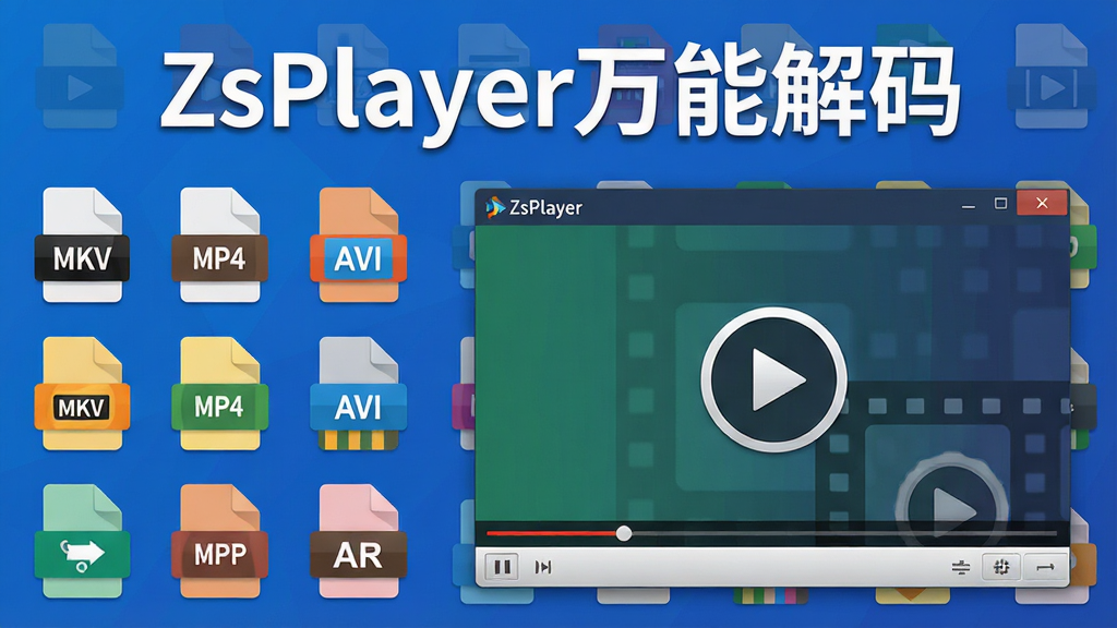 ���壺ZsPlayer���������������Ƶ��ʽʾ��ͼ�������и�����Ƶ�ļ�ͼ�꣬�в��ǲ��������ڡ����֣����ҽṹ�����Ϊ�ļ�ͼ�꣬�Ҳ�Ϊ���Ž��档�Ű棺�Ϸ�д��ZsPlayer���ܽ��롱��������񣺱�ƽ����ɫ��������ϸ�ڣ��ļ�ͼ�����MKV��MP4��AVI�ȣ������������в��Ű�ť�����ʣ��������ȣ��ɾ��޶���Ԫ��