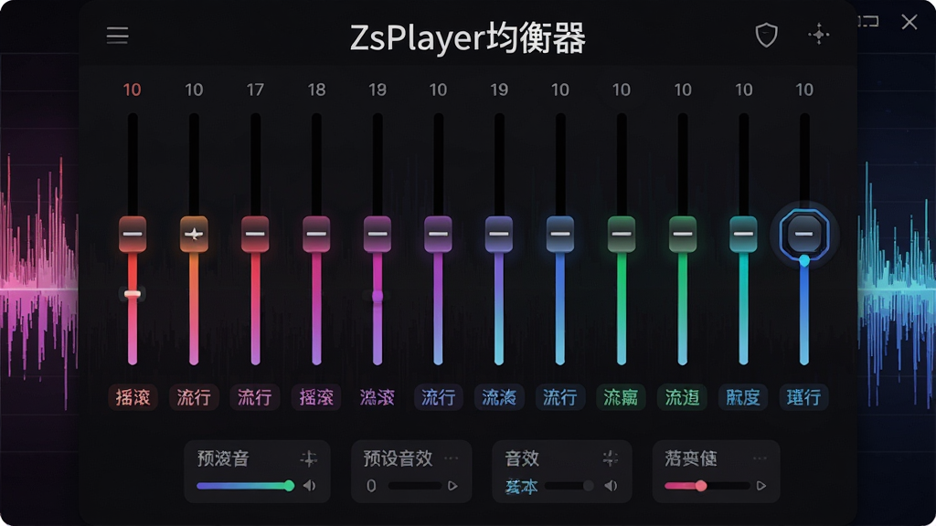 ���壺ZsPlayer��������Ƶ���������棬չʾ10�ξ��������飬����Ϊ����Ƶ�ס����֣����й�ͼ������UIΪ��ɫ���⡣�Ű棺�Ϸ�д��ZsPlayer���������������·���Ԥ����Ч�б�����񣺿Ƽ��У��ſᡣϸ�ڣ�������ɫ���䣬�С�ҡ�����������С��ȱ�ǩ�����ʣ����壬�ɾ��޶���Ԫ��