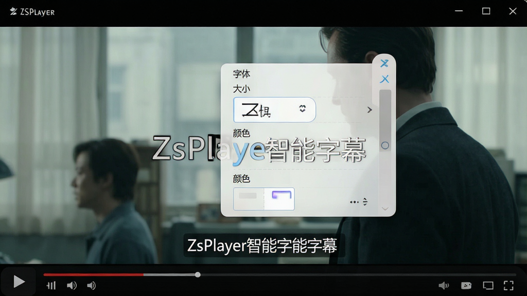 ���壺ZsPlayer��������Ļ���ý��棬��ʾ��Ļ��ʽѡ��˵������֣����й�ͼ������Ϊ�����еĵ�Ӱ���档�Ű棺�ײ�����Ļ����ѡ����������塱������С��������ɫ������񣺽����Ѻã�����������ϸ�ڣ���Ļ��ʾΪ��ZsPlayer������Ļ�����������ʣ����壬�ɾ��޶���Ԫ��