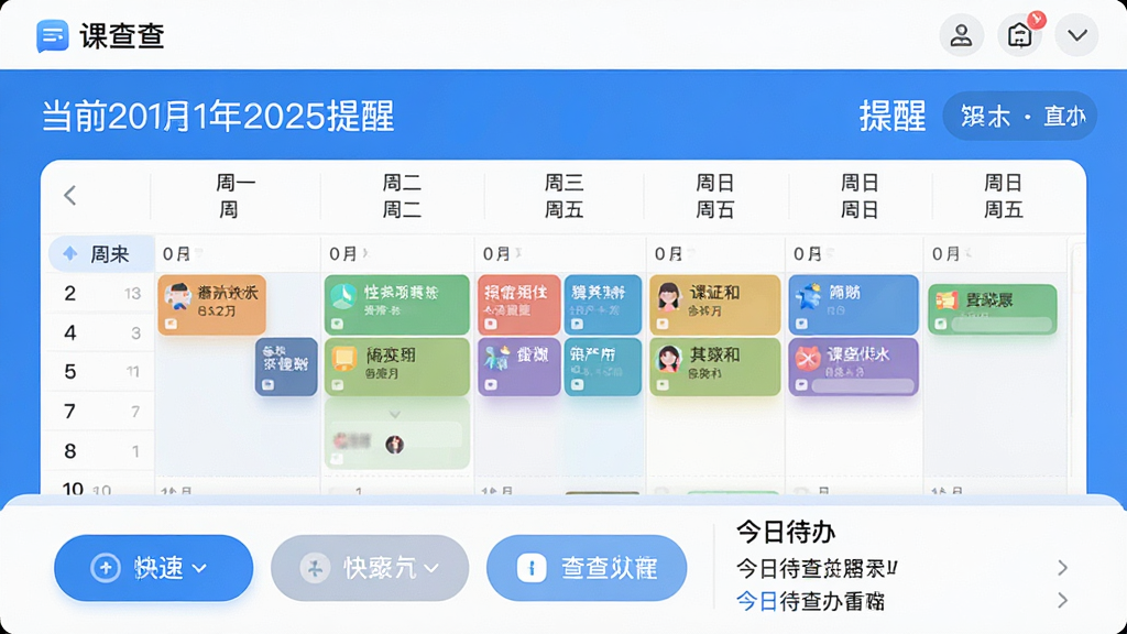 һ��չʾ�β��Ӧ��������ĸ����ͼ�����涥����ʾ��ǰ���ںͿγ����ѣ��в�������ͼչʾ��ɫ�γ̱����ײ��п�ݰ�ť�ͽ��մ����б������������ִ���������Ϊ��ɫ����ͼ��Բ�������������ɾ����޶���Ԫ�أ����ʸ��壬����Ӧ�����ơ��β�顱������