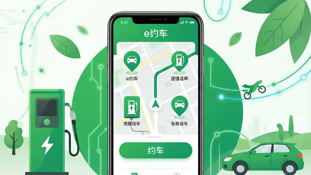 ���壺�ֻ���ĻչʾeԼ��App�����棬���������ͼ���������׮ͼ�ꡢԼ����ť�����֣��ֻ����У���Ļ���������ɼ�����Χ����ɫ����Ԫ�ص�׺���Ű棺����ͼ���������룬ɫ������ɫ�Ͱ�ɫΪ��������ִ���ƽ����ƣ��Ƽ���ǿ��ϸ�ڣ���Ļ����ʾ��eԼ�������������׮������ͼ����ȷ�����ʣ�������Ⱦ���ɾ��޶���Ԫ�ء�