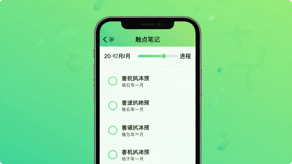 չʾ������ʼǡ��������嵥ģ�飬�����������ֻ����棬�б���ʾ����������ÿ������ǰ��Բ�θ�ѡ�򣬶��������ںͽ�����������Ϊ���µ���ɫ����ɫ���������������߷ֱ��ʣ����ʸɾ��޶���Ԫ�ء�