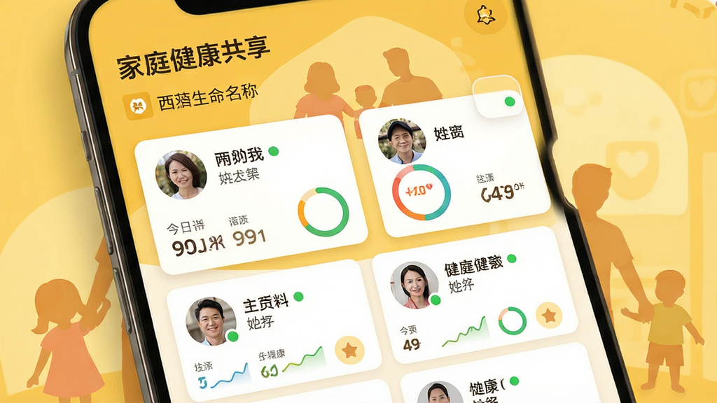���壺��������APP�ġ���ͥ�������������棬չʾ��ͥ��Ա�Ľ���������Ƭ�����֣��ֻ�����չʾ������Ϊ��ͥ���ƣ��·�Ϊ��Աͷ���б�������ɲ鿴���顣�Ű棺ÿ����Ա��Ƭ����ͷ�����������ս����÷ֺ���Ҫָ��Сͼ�ꡣ�����ܰ��ͥ��񣬲���ů��ɫ���������г���ļ�ͥ��Ӱ��ϸ�ڣ�ͷ���������״̬�̵㣬���������ò�ɫ����ͼ��ʾ�����ʣ����廭�ʣ�������ů�������ɾ��޶���Ԫ�ء�