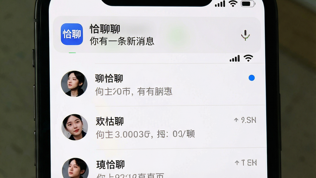 ���壺ǡ��App���ֻ�֪ͨ����ͼ����Ļ������ʾ��ǡ�ġ�ͼ�����ϢԤ��������һ������Ϣ�����·��ǽ��������Ϣ�б����棬չʾ�����Ի�Ԥ�������֣�֪ͨ������Ϣ�б��������У�ģ����ʵ�ֻ�ʹ�ó������Ű棺�б�ʽ��ÿ����Ϣ����ͷ���ǳƺ�Ԥ�����֡���񣺼�������ϵͳUI��񣬱���Ϊǳ��ɫ��ϸ�ڣ�δ����Ϣ����ɫԲ���ǣ�����״̬ͼ����ʾWiFi���ӣ����ʸɾ����޶���Ԫ�ء�