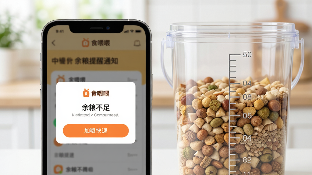 ���壺ʳιιAPP�ڡ��������ѡ�֪ͨ���棬�ֻ��Է���һ��͸����Ͱ�����֣��ֻ���Ļ��ʾ���������㡱���������Լ�����ݰ�ť���Ű棺�������У������黯�����UI������ˬ����Ͱ��ʳ��ɼ���ϸ�ڣ������С�ʳιι��logo��Ͱ���̶������������ʣ����壬�������޶���Ԫ�ء�