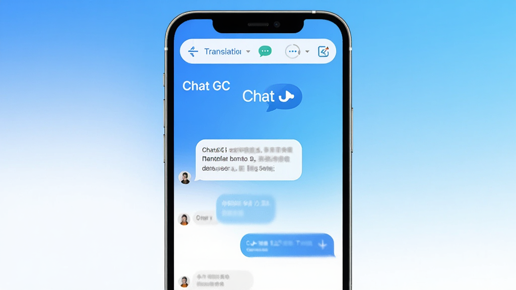 ͼƬչʾChat GCӦ�������棬�ֻ���Ļ������ʾ�Ի����ݣ��Ϸ��з��빤�����������������׽��䣬�������ִ���࣬UI����������ͻ����Chat GC������Logo�����ʸ��壬�ɾ��޶���Ԫ��