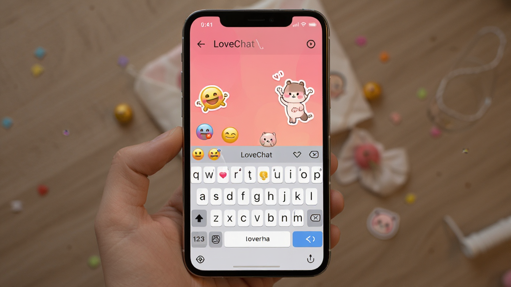ͼƬ����չʾLoveChat���뷨�ֻ�����ȫò������Ϊһ�������������ֻ�����Ļ������ʾLoveChat���뷨��Ĭ�ϼ��̲��֣������ϵ�׺�Ų�ɫ���������ɰ���ֽ������Ϊ��ܰ�Ľ����ɫ�����ָɾ���������»��ã�ϸ�ڳ��ּ��̰����Ĺ����ʸУ����ʸ��壬�ɾ��޶���Ԫ�ء�