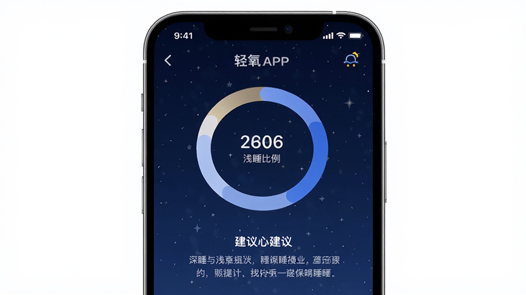 ����˯��App��˯�߱���ҳ��չʾ���������л���ͼ����ʾ��˯��ǳ˯�������·��н������֣�����Ϊ����ɫ�ǿգ�������ִ����ֻ���Ļ�����������������޶���Ԫ��