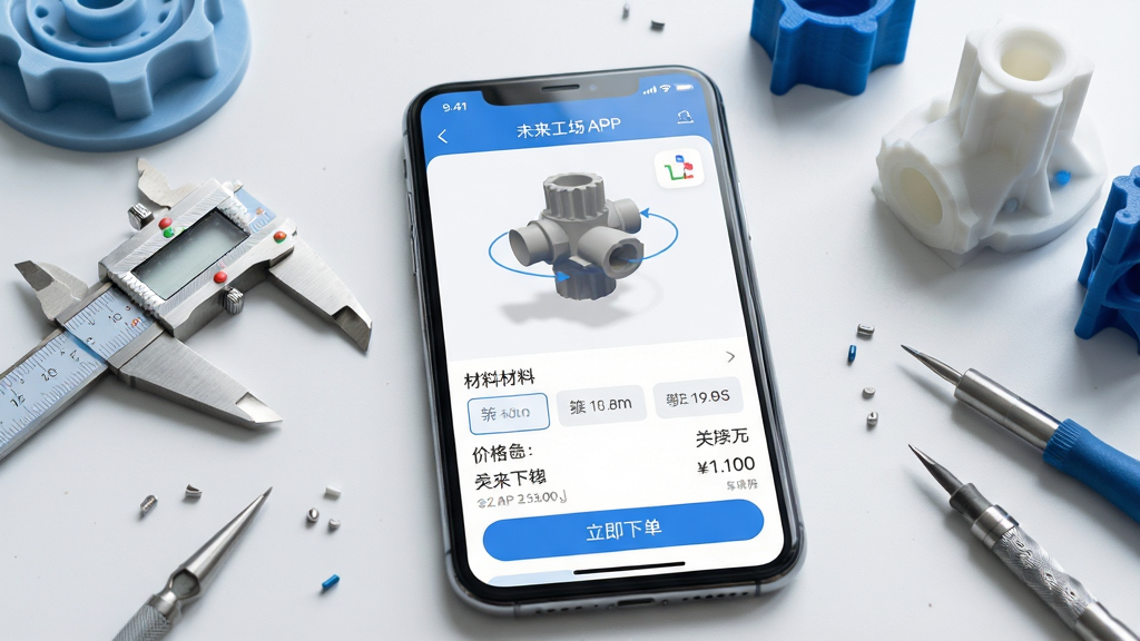 ���壺�����ֻ�չʾδ������APP�����߱���ҳ�棬�Ա߷����ſ��ߺͼ���3D��ӡ��Ʒ�����֣��ֻ����ڻ������ģ���Ļ������д����ʾģ��Ԥ��ͼ�ͼ۸���ϸ����Χɢ���Ŵ������ܲ����Ĺ��ߡ��Ű棺APP�����࣬�Ϸ���ģ�͵���ά��תԤ�����·��ǲ���ѡ��ͼ۸񣬰�ť����Ϊ�������µ�������񣺼������磬������ɫ�����������š�ϸ�ڣ��ֻ���Ļ������Ȼ��3D��ӡ��Ʒ����⻬��չʾϸ�ھ��ȣ����ʣ����壬��ʵ��ǿ���ɾ����޶���Ԫ�ء�