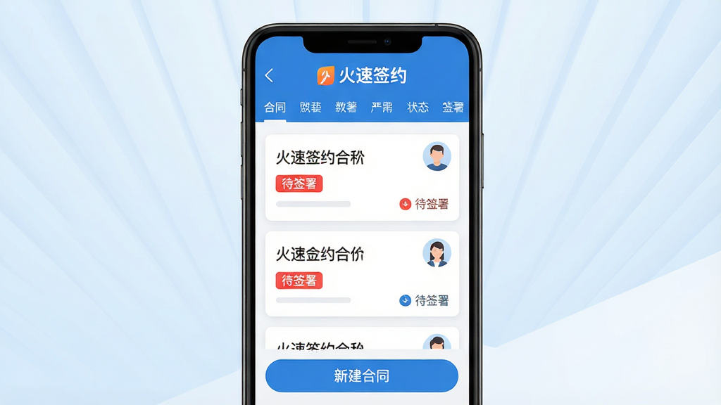 ���壺һ�������ֻ���Ļ��ʾ����ǩԼ�����棬�Ϸ��С�����ǩԼ��Ʒ�Ʊ�ʶ����������չʾ��ͬ�б���ǩ��״̬ͼ�ꡣ���֣��ֻ����У���Ļ����������ڣ�����Ϊǳ��ɫ�����������������׸ɾ����Ű棺����Ԫ���������У��Ϸ����������в���ͬ��Ƭ�б����ײ����ܰ�ť����񣺱�ƽ���廭���ɫ���������ִ�����С�ϸ�ڣ���ͬ��Ƭ����ʾ�ļ����롰��ǩ�𡱺�ɫ��ǩ�����Ͻ���ͷ��ͼ�꣬�ײ���ť��ע���½���ͬ�������ʣ����壬�ɾ����޶���Ԫ�ء�