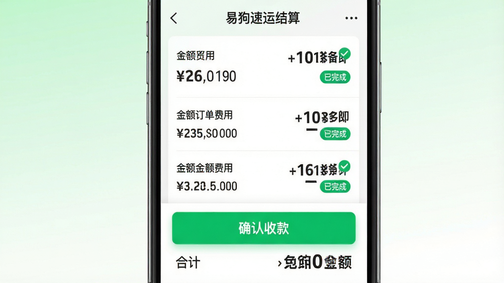 ���壺�ֻ���Ļ��ʾ�׹������˷ѽ���ҳ�棬���������ϸ�롰ȷ���տ��ť�����֣��ֻ����У�����Ϊ����ɫ���ɫ���䡣�Ű棺�б�����չʾÿ�ʶ������ã��ײ��кϼƽ���񣺼����������ּӴ�Ӵ֡�ϸ�ڣ�������С�����ɡ���ɫ��ǩ����ť���������ʣ�������Ⱦ���ɾ����޶���Ԫ�ء�