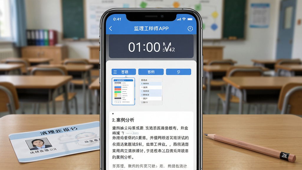 ��������ʦAPPȫ��ģ�⿼�Խ����ͼ���ֻ�������ʾ����Ļ�г��ֿ��Լ�ʱ�������⿨����ͼ��һ�����������⣬����Ϊģ�⿼��������������׼��֤��2BǦ�ʡ�������дʵ������ɫ����Ȼ���ص�ͻ��APPģ�⿼�Թ��ܣ���ͼ�ȶ�������ɾ������ʸ��壬�޶���Ԫ�ء�