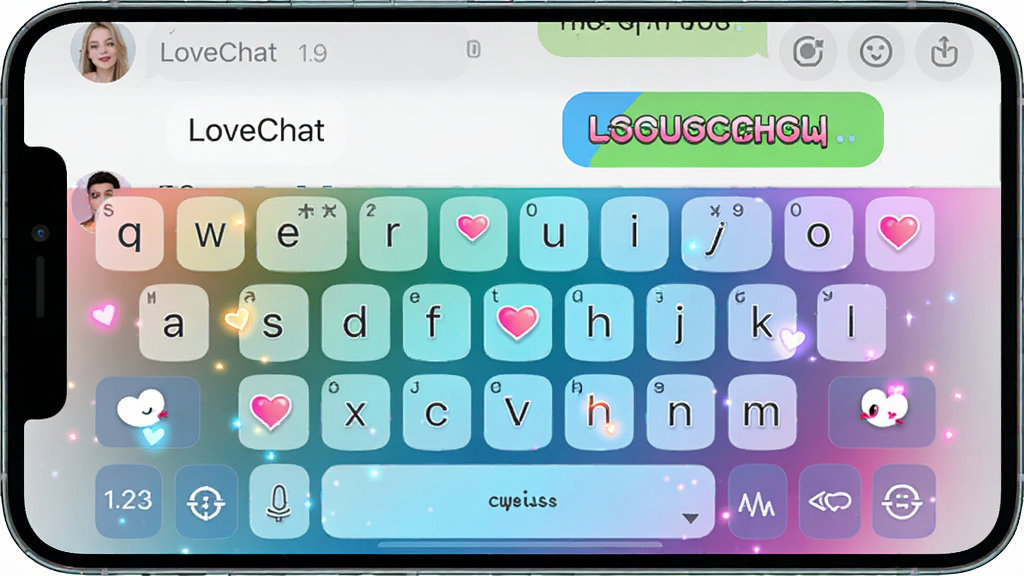LoveChat���뷨 1.9�汾������Ԥ��ͼ��չʾһ�װ�������ֻ��ϵ��������뷨��������ý���ɫ��̬����Ƥ���������ϴ�������װ�κͷ�����Ч����Ļ����Ϊ���е��罻������棬��������ʾ��������������������֣�������ʱ���ſᣬ����������������ʸ���ɾ����޶���Ԫ��