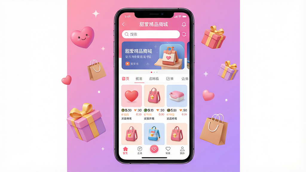 ��������Ϊһ���ֻ���Ļռ���Ӿ����ģ���Ļ��������ʾ���𰮾�Ʒ�̳ǡ�APP���棬�Ϸ������������ֲ�ͼ���·�����Ʒ�ٲ�����ײ����������ֻ���ΧƯ���Ű��ġ�����С�������ȿ�ͨԪ�أ�������÷���ɫ���䱳����������ͣ��Ű����ֻ����У��������ף�UI����ϸ�����������Ϊ�ִ���ƽ�����΢���������Ⱦ�����ʸɾ����޶���Ԫ��