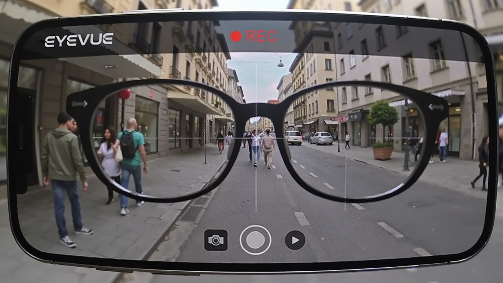 ���壺�ֻ�������ʾEYEVUEʵʱȡ�����棬�������ǽֵ������ˡ����֣��ֻ���Ļռ���������棬��Ļ�Ϸ��С�REC��¼�ư�ť���Ű棺��Ļ���Ͻ���ʾ��EYEVUE��ˮӡ���ײ�������ģʽ�л�ͼ�ꡣ���дʵ���ɫ����Ȼ��ϸ�ڣ������Ե����΢��ǻ��䣬ģ���۾��ӽǡ����ʣ�4K���������ȣ��ɾ����޶���Ԫ�ء�