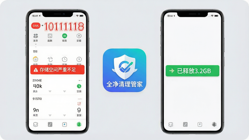 һ����ʾ�ֻ�����ǰ��Ա�Ч����ͼƬ������ֻ���Ļ����ʾ�洢�ռ伸����������ɫ��ʾ����ע���洢�ռ����ز��㡱���Ҳ��ֻ���Ļ��ʾͬ�����ֻ����洢�ռ�������У���ɫ��ע�����ͷ�3.2GB��������Ϊ��͵�ǳ��ɫ�����������С�ȫ�������ܼҡ�������ͼ�꣬�����������Ա��������޶���Ԫ�ء�