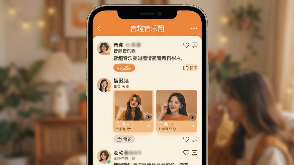 ��������Ϊ�ֻ�����ʽ���棬չʾ��Ȥ����Ȧ������Ȧ�������������û�ͷ�񡢶�̬���ֺͷ����ĸ�����Ƭ�������黯����ͻ��ǰ��������Ϊ���¶Ի���ʽ�Ű棬���Ϊ��ů���õ��������ɫ���Գ�ɫ����ɫΪ����ϸ�����С�#����#����ǩ�͵�������ͼ�꣬��Ļ������ʾ����Ȥ����Ȧ�����������ʸ��壬�ɾ��޶���Ԫ�ء�