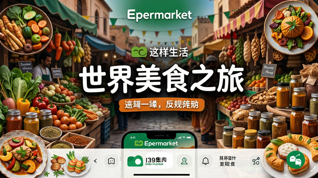 ����Ϊ��Epermarket�������APP�����⼯��ҳ���������������ֵ�����м��������ڷ��Ÿ�ʽ����������ʳ�ĺ���ɫ���ϡ����ֲ��ú��ʽ��ƣ�����ͻ����������ʳ֮�á�����������Χ���Ʋ�ͬ���ҵ���ɫʳƷ���Ű���������죬ɫ�����޷ḻ��ϸ����ҪչʾAPP�Ľ���Ԫ�أ���ȷ����Epermarket��Ʒ�Ʊ�ʶ�����ɼ�������Ҫ����壬�������������Ϣ�Ҹɾ�����