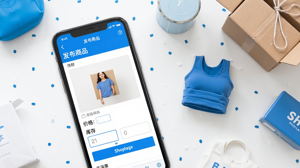 һ����ʾSHOPLAZZA APP��Ʒ�ϼ����̵�ͼƬ������Ϊ�ֻ�������ʾ��������Ʒ��ҳ�棬������ƷͼƬ�ϴ������۸�����������Ա�ɢ���Ŵ��ϼܵ���Ʒʵ�����������࣬��������ɫΪ�����������ʵ�ã������η�����ϸ����ʵ�������������ɾ��޶���Ԫ��