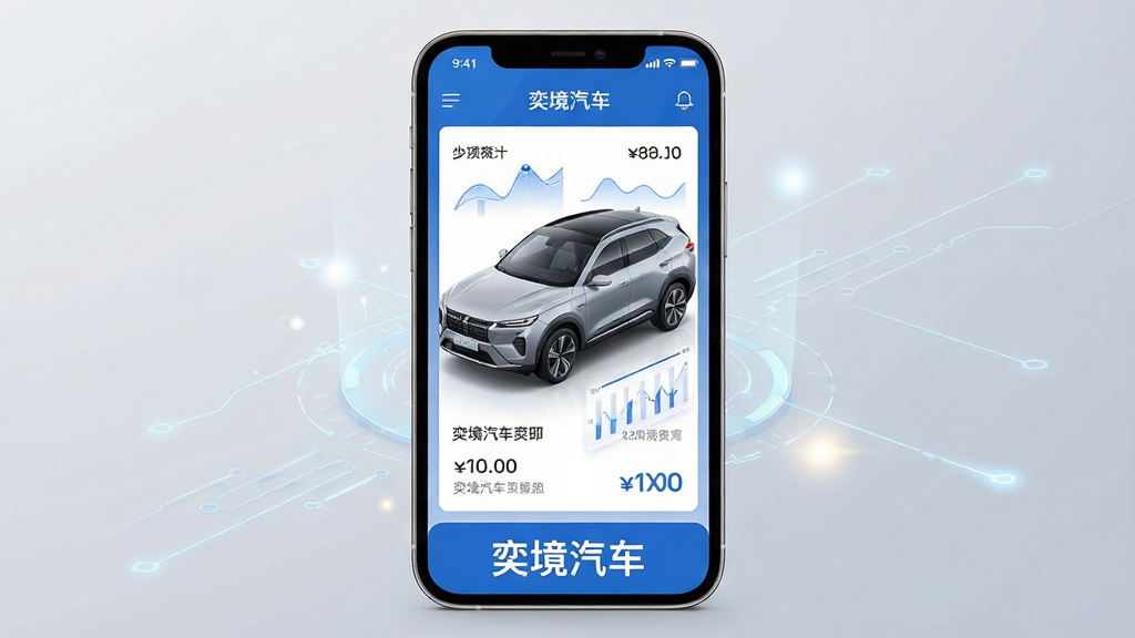 ���壺�Ⱦ�����App�������ֻ���չʾ�Ľ��棬��Ļ����ʾһ���ִ�������SUV��3Dģ����۸���������֣��ֻ����У�����Ϊǳ��ɫ���䣬��Χ�м��ĿƼ��������Ч���Ű棺����ɾ����ֻ���Ļ���������ɶ����·��С��Ⱦ�����������������ִ��Ƽ��У���ƽ����ƣ�ɫ��������Ϊ����ϸ�ڣ�����ģ�͹�Ӱ��ʵ����Ļ��ͼ�������������������ʣ���������Ⱦ���ɾ��޶���Ԫ�ء�