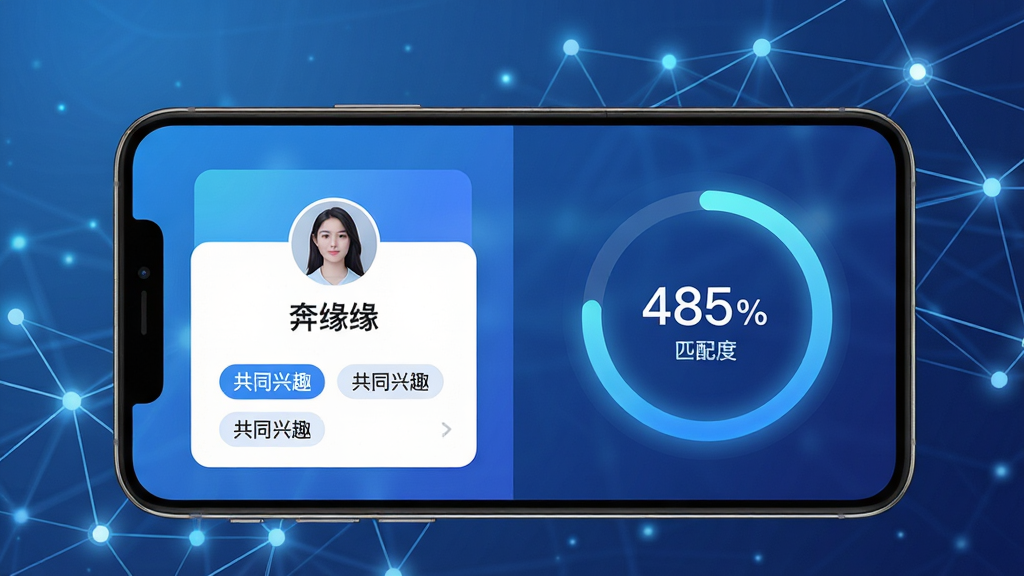 ���壺�ֻ���Ļչʾ��Ե����ƥ����棬���Ϊ�������Ͽ�Ƭ���Ҳ�Ϊƥ��Ȱٷֱȣ�����Ϊ�������������ߡ����֣����ҷ������ֻ����У�ƥ��������Ի��ζ������֡��Ű棺��Ϣ�㼶������ͻ������Ե��Ʒ�ơ���񣺿Ƽ�������ͽ�ϣ���ɫΪ��ɫ�������ɫ��ϸ�ڣ���Ƭ����ʾ�û�ͷ���빲ͬ��Ȥ��ǩ�������з���ڵ㡣���ʣ�����ϸ�壬�ɾ����޶���Ԫ�ء�