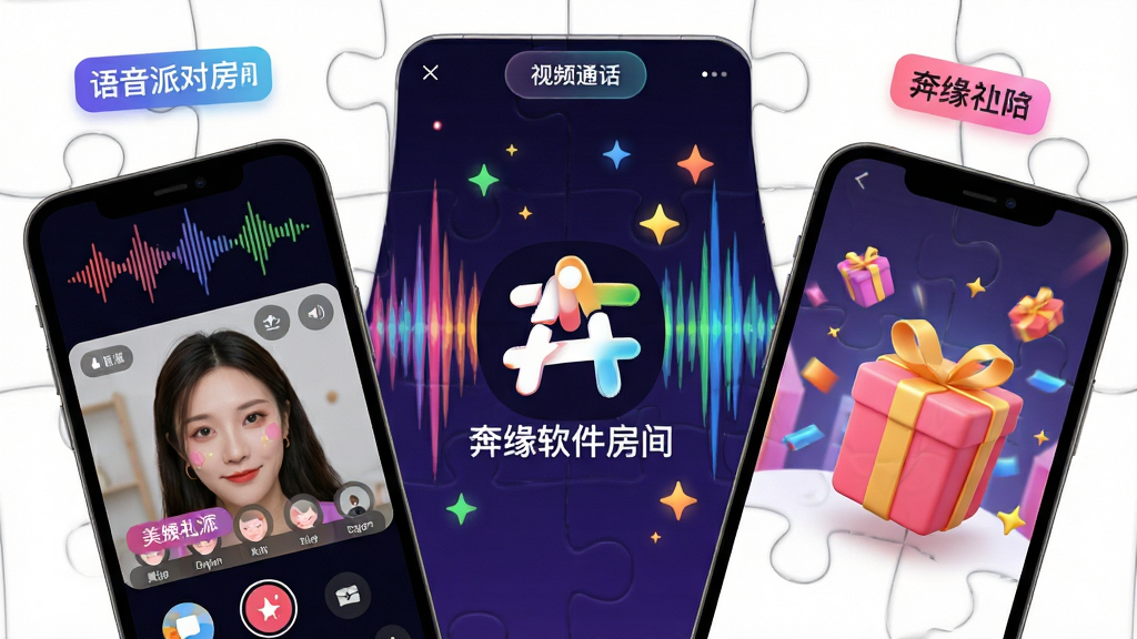 ���壺��Ե��������չʾƴͼ�����������ɶԷ��䡢��Ƶͨ�����桢������Ч�����ֻ���Ļ�������С����֣���������ʽ���м�Ϊ��Logo������Ϊ��ɫ�������ǹ⡣�Ű棺�Ӿ��ḻ������ÿ����Ļ��ע����С��ǩ����񣺻���ʱ�У�ɫ�����ޣ������罻���ַ�Χ��ϸ�ڣ����������в��ζ�������Ƶ����������ѡ�������ЧΪ3D��̬�����ʣ����壬�ɾ����޶���Ԫ�ء�