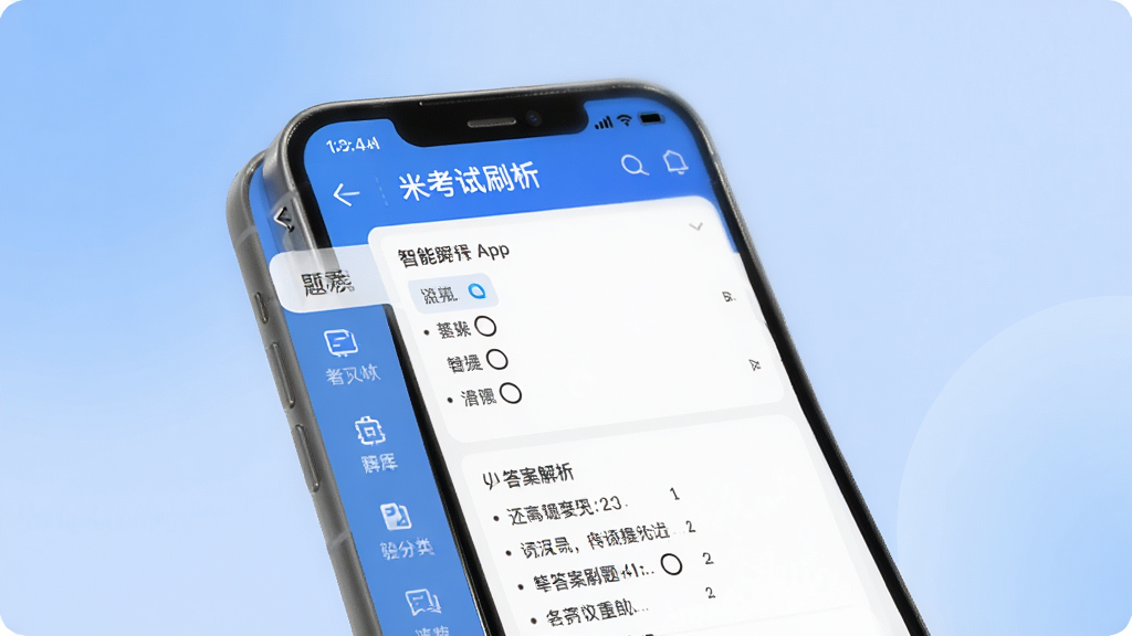 չʾ�׿��Խ���App����ˢ����棬�ֻ���Ļ��ʾѡ������𰸽���ҳ�棬����������ർ����������Ϊ��ͽ�����ɫ�����沼���������������ݿɱ�ʶ������ϸ��ɾ���ͻ������ѧϰ���ܣ��޶���Ԫ�ء�