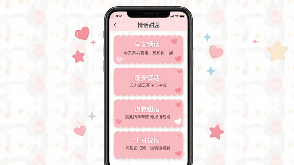 չʾ���黰��԰��Ӧ���ڵ��黰������棬����Ϊ�ֻ���Ļ��ͼ��ʽ����Ļ����ʾ�����ɫ��Ƭ���࣬�硰�簲�黰�����������黰��������Ǹ�����������ף��������Ƭ��ӡ�д��������硰������׮ϲ�£������һ�𡱡��������ֻ�Ϊ���ģ���Ļ���ϣ���Χװ��С�Ͱ��ĺ����ǡ����Ϊ���¿ɰ���UI��Ʒ磬ɫ��������ͣ����ʸɾ����޶���Ԫ�ء�