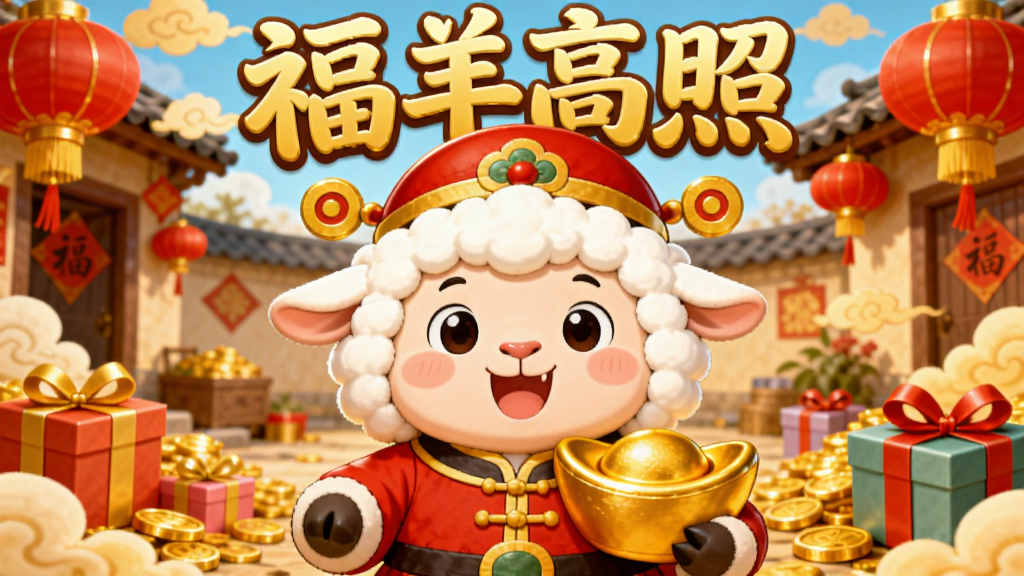 ����������һֻ��̬����Ŀ�ͨ�򣬴��Ų���ү�ĺ�ɫϲ���װ���ֳֽ�Ԫ����Ц�����档��������ܰ��ũ��СԺ��������Һ�����У���Χ���������ƺͺ�����������������ůɫ�����廭���ϸ�ڷḻ�����ʸ��壬�ɾ��޶���Ԫ�أ����֡�������ա��Խ�ɫ��������ʽ���ڻ��涥����