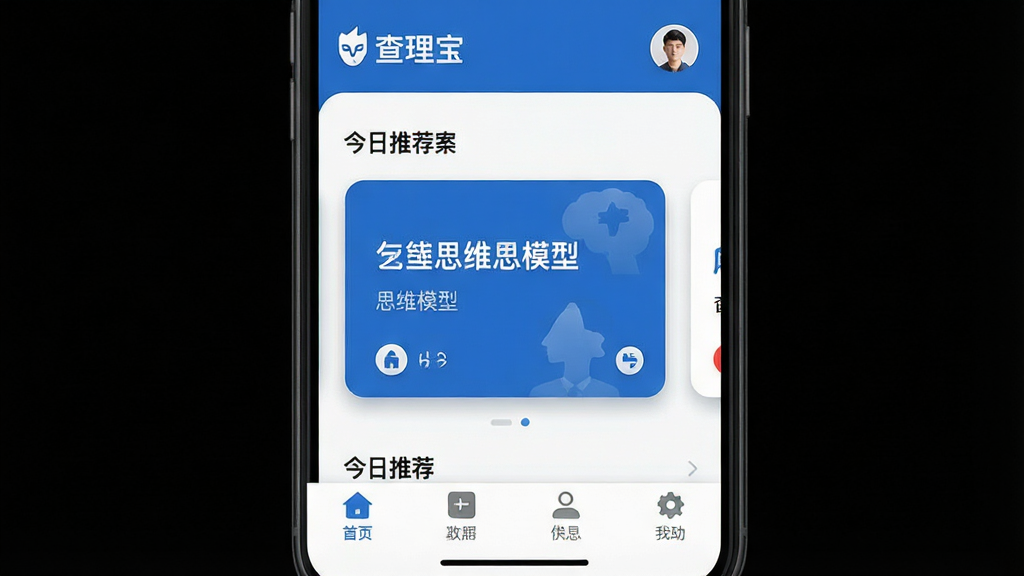 һ���ֻ�Ӧ�ý���ĸ����ͼ�������ǡ���������APP����ҳ�������Ϸ���ʾ����������Ʒ�Ʊ�ʶ���û�ͷ���м��ǽ����Ƽ���˼άģ�Ϳ�Ƭ��ƣ��·��ǵײ������������ּ�����������ñ�ƽ����Ʒ����ɫ��Ϊ��ɫ���ɫ��ϸ����չʾ�˿�Ƭ��Ӱ��Բ��Ԫ���뾫��ͼ�꣬���ʸ���ɾ����޶�������Ԫ�أ�ͻ��������ʵ����רҵ�С�