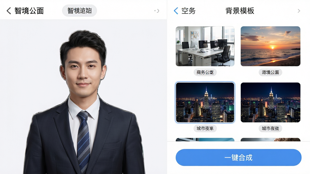 ��������Ϊ���Ǿ����桱�ĳ����ϳɹ��ܲ���ҳ�棬���Ϊ�����ͼԤ�����Ҳ�Ϊ����ģ��ѡ������չʾ����칫�ҡ��������䡢����ҹ��������ͼ������һ��ģ�屻ѡ�в�Ӧ�õ�����󷽣�����Ч����Ȼ������Ϊ�������Ҳ�ģ��ĺ����Ų�������Ϊǳ��ɫ���档���Ϊ��ˬ���ƶ���Ӧ�ý�ͼ���ϸ�ڰ���ģ�����Ʊ�ǩ�͡�һ���ϳɡ���ť�����ʸ��壬�ɾ��޶���Ԫ�ء�