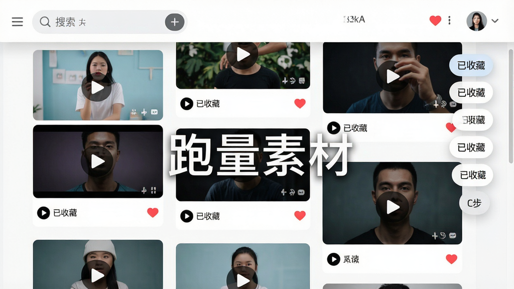 ��������Ϊ�������زġ�������п�ҳ�棬��Ļ�����ٲ�����ʽչʾ������Ƶ����ͼ�����Ͻ������������Ҳ���������ɸѡ��ǩ�������������ң��Ű�������£�����������£�ϸ�ڰ������Ű�ť�롰���ղء�����ͼ�꣬������ʾ�������زġ�ˮӡ�����ʸ���ɾ���