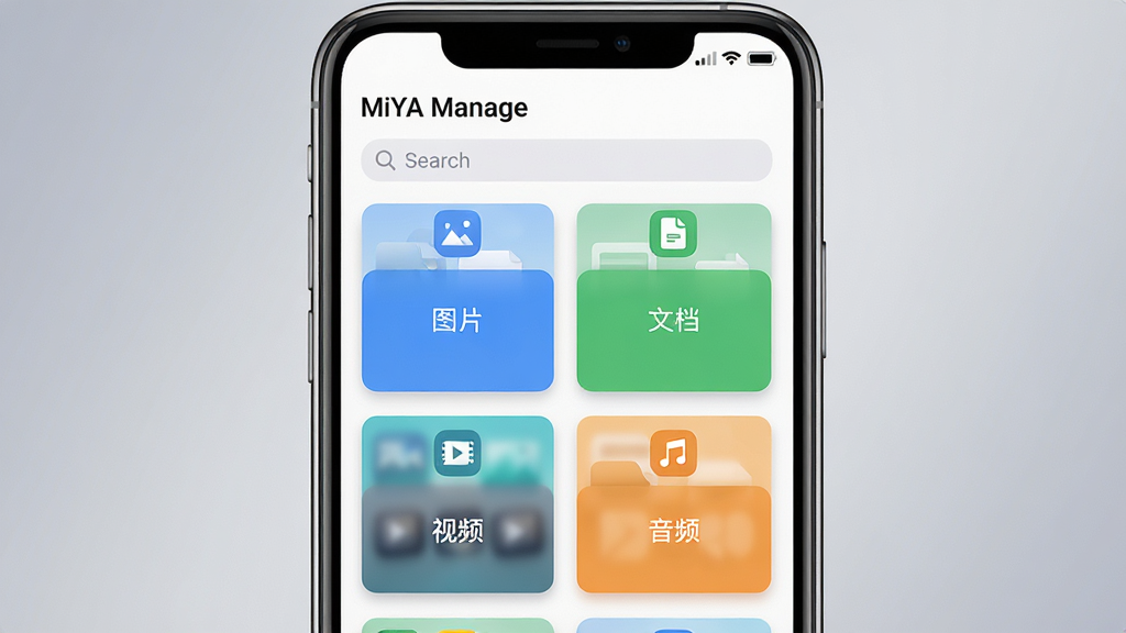 ���壺MiYA Manage ���������������ֻ��ϣ���Ļչʾ�����ļ�������棬�����ļ��Բ�ɫ��Ƭ��ʽ�������С����֣��ֻ�����չʾ����Ļ����ռ����Ҫ���棬����Ϊ��͵Ľ����ɫ���Ű棺��Ļ���ļ���Ƭ��Ϊ��ͼƬ�������ĵ���������Ƶ��������Ƶ�����У�ÿ�ж����ж�Ӧͼ�ꡣ���дʵ���UIչʾ��񣬽���������������Ƭ������΢��Ӱ��ϸ�ڣ���Ļ������ʾ��MiYA Manage��Ӧ�����ƣ��·��������������ʣ�4K���壬ϸ�ڸɾ����޶���Ԫ�ء�