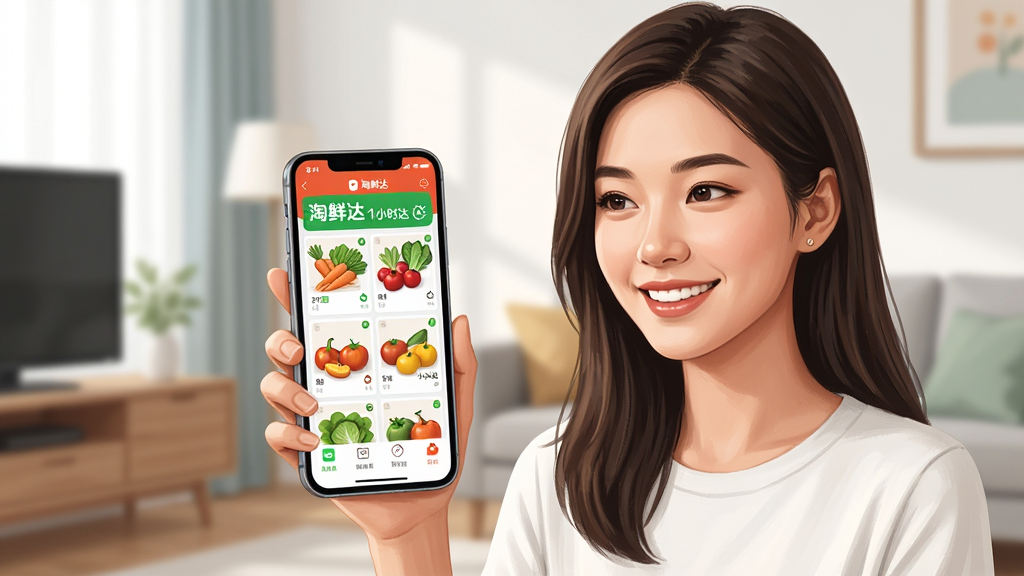 ��������Ϊһλ����Ů���ڼ��п�������΢Ц��ʹ���ֻ��鿴�����ʴAPP���棬�ֻ���Ļ��ʾ�Ÿ��������߹��롰1Сʱ����������ֲ��þ���ʽ��ͼ���ֻ����ڻ�������ƫ������λ���Ҳ࣬�����Ű���������ͻ��APP�������ݡ����Ϊ�ִ�дʵ�廭��ɫ���������죬ϸ�ڷḻ�����������Ȼ���ֻ���Ļ���������ɱ棬���ʸ���ɾ����޶���Ԫ�ء�