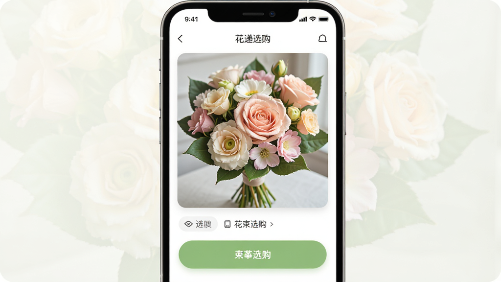 ����app������չʾ������Ϊ�ֻ���Ļ����ʾ�Ļ���ѡ��ҳ�棬���������뻨��ͼƬ���·���ťΪ�����Ű��࣬���������Ȼ��ϸ�ڰ����������������Ч�������ʸ���ɾ����޶���Ԫ��
