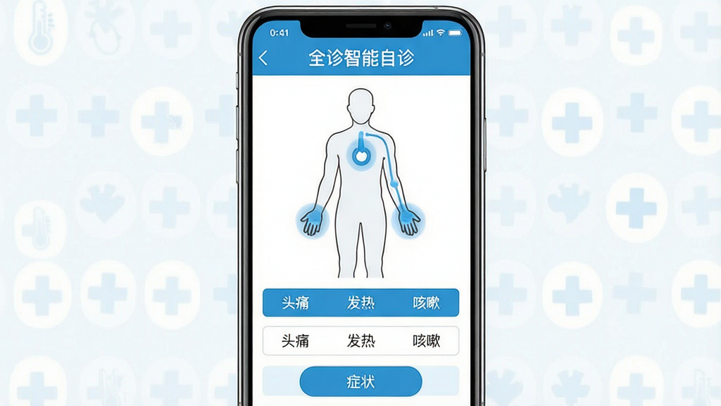 һ��չʾ��ȫ������������ܵĽ����ͼ������Ϊ�ֻ���Ļ��ʾ֢״ѡ��ҳ�棬��������һ����������ͼ�������λ������ʾ���·��г���ͷʹ�������ȡ������ԡ��ȳ���֢״ѡ������Ű����ҶԳƣ�ɫ����ҽ������Ϊ������������죬ϸ��ͻ�����ܰ�ť�����ʸɾ�����