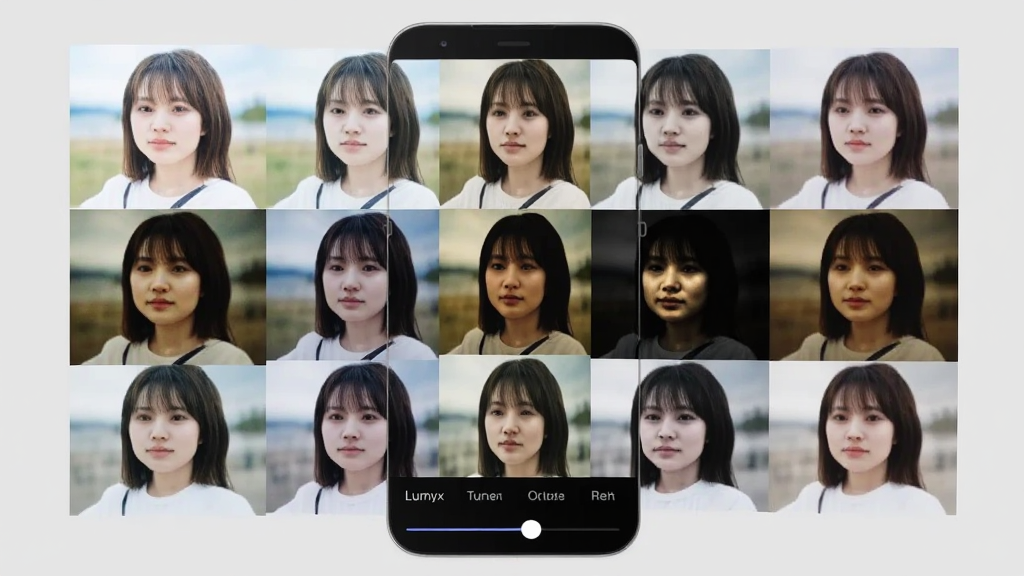 չʾLumyx�˾�ѡ����棬�ֻ����������У�ͬһ��������Ƭ��������ʽƽ�̣�ÿ��Ӧ�ò�ͬ�˾�Ч��������ϵ���¡����Ž�Ƭ���ڽ�ҹ���ȣ�����ײ����˾����Ʊ�ǩ�뻬����������Ϊ��ǳ��ɫ���Ű���������ɾ�������ϸ���޶���Ԫ��