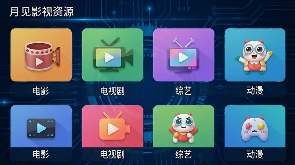 �¼�Ӱ����Դ������棬�����񲼾�չʾ��ͬ����ͼ�꣬ÿ��ͼ���·���ע����Ӱ���������Ӿ硱�������ա�����������������������Ϊ����ɫ�Ƽ��ʸУ�ͼ��ɫ��������Ŀ�������Ű�����������������Ⱦ