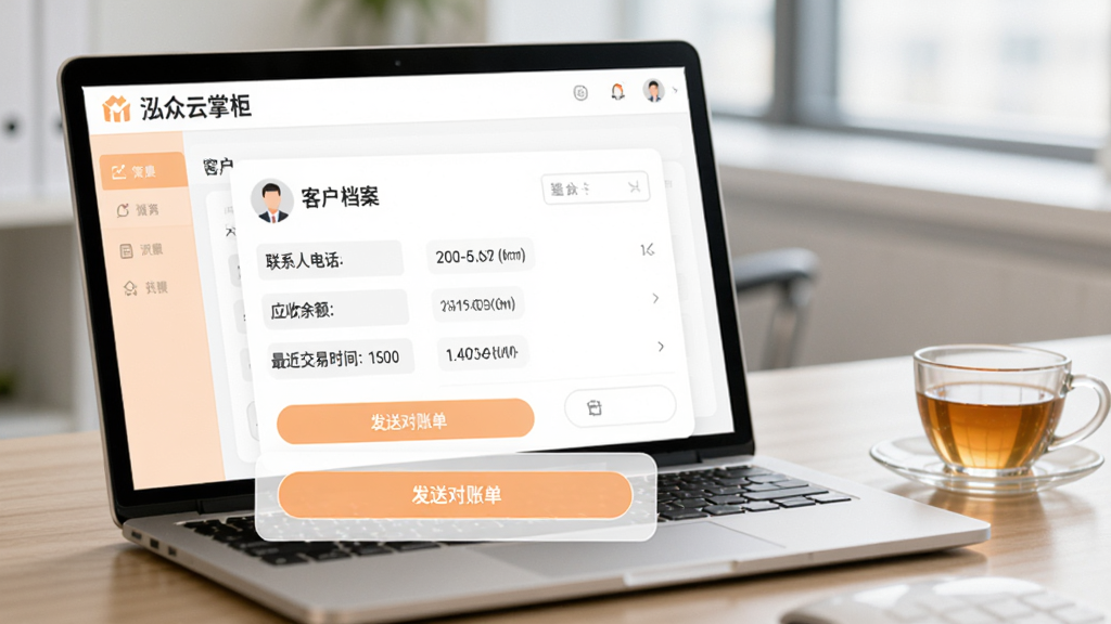 ��������Ϊ���������ƹ񡱿ͻ�����ҳ�棬չʾһλ�ͻ��������飬������ϵ�˵绰��Ӧ�����������ʱ�䣬�·��С����Ͷ��˵�����ť������Ϊ�칫�����棬�бʼǱ����ԺͲ豭�����岼��Ϊ��Ƭʽ��ƣ�����Լ������ɫ�԰�ɫ��ǳ��ɫΪ����ϸ����ͣ����ʸ��壬�޶���Ԫ�ء�